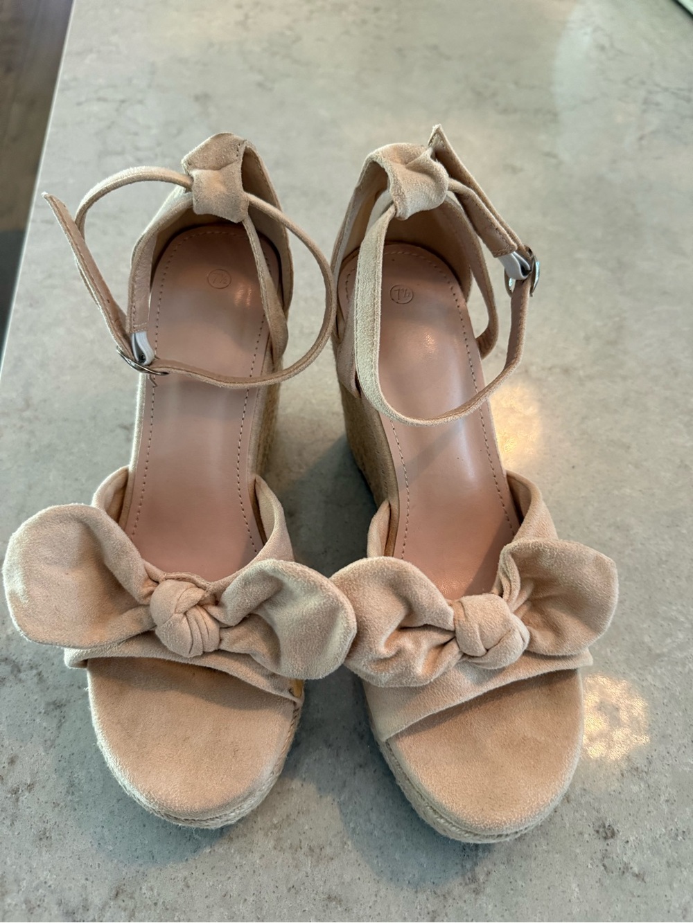 Beige Bow Espadrille Wedge Sandals - Women